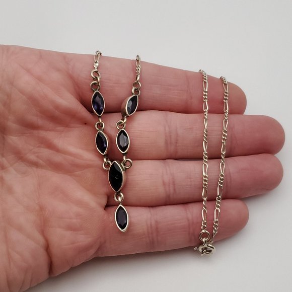 20 Inch 925 Sterling Silver Purple Blue Semi Precious Stones Cute Necklace - Picture 1 of 7